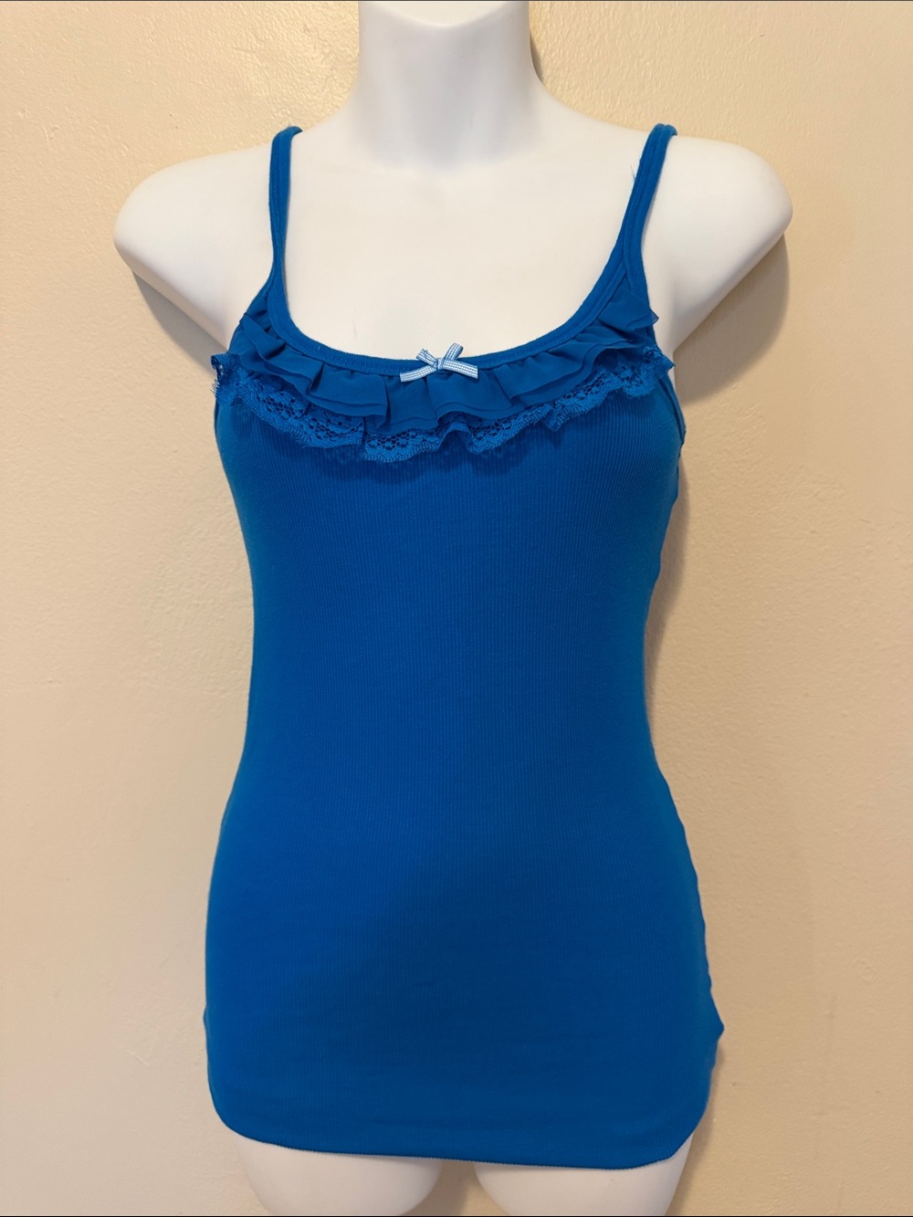 SO Bright Blue Ruffle-Trim Tank